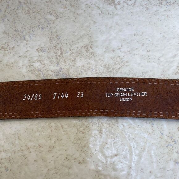 SISKIYOU LEATHER AND BUCKLE COMPANY BROWN LEATHER BELT WITH SILVER MOOSE BUCKLE - Picture 5 of 7